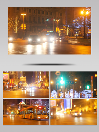 城市夜景交通信号灯光晕光斑空镜头素材