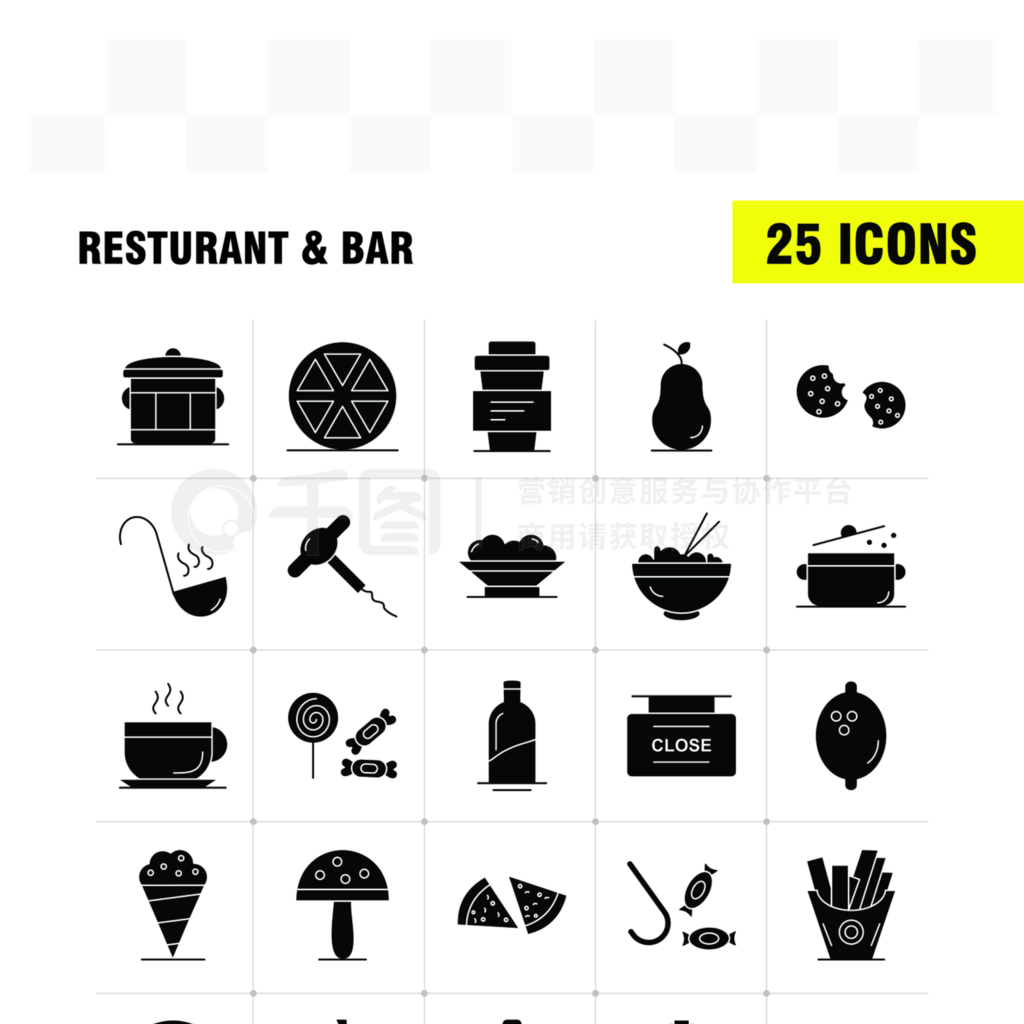 WebӡƶUX UI׼Restaurant and Bar Solid Glyph Icon磺ʳ飬ԶʳʳԶͼ-ʸ