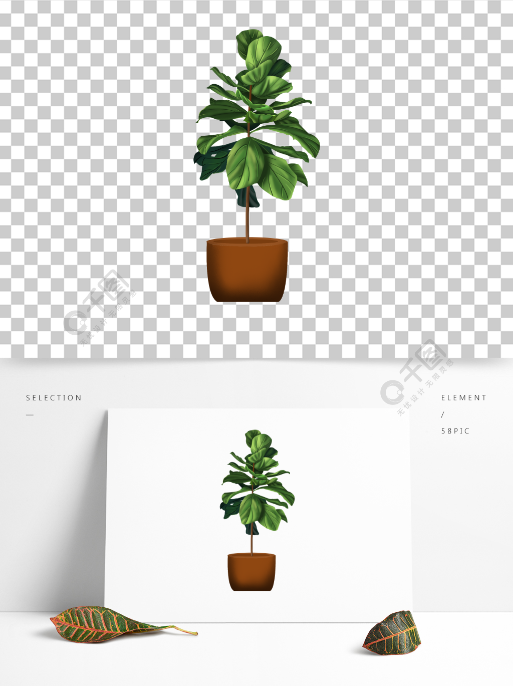 室內盆栽綠植手繪插畫元素扁平風免摳素材
