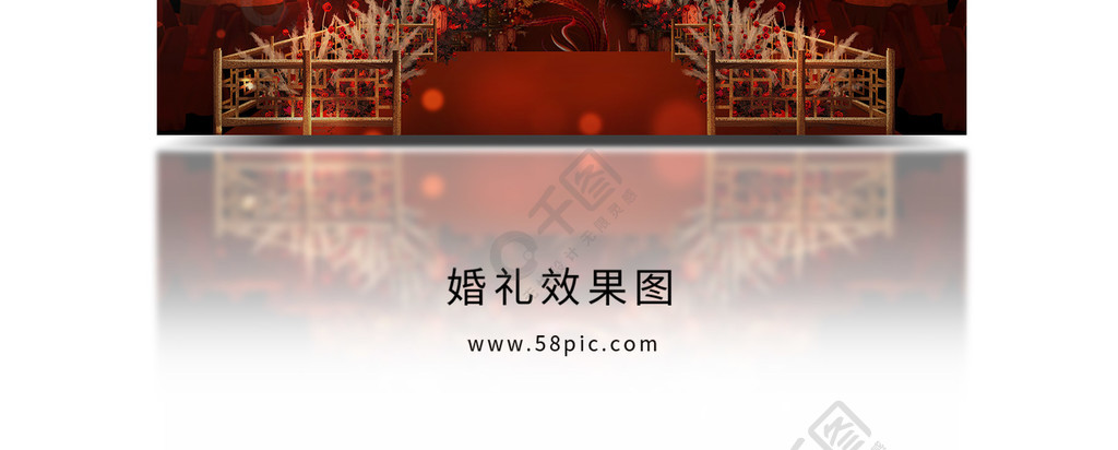 红金色凤凰牡丹意境中国风新中式婚礼效果图