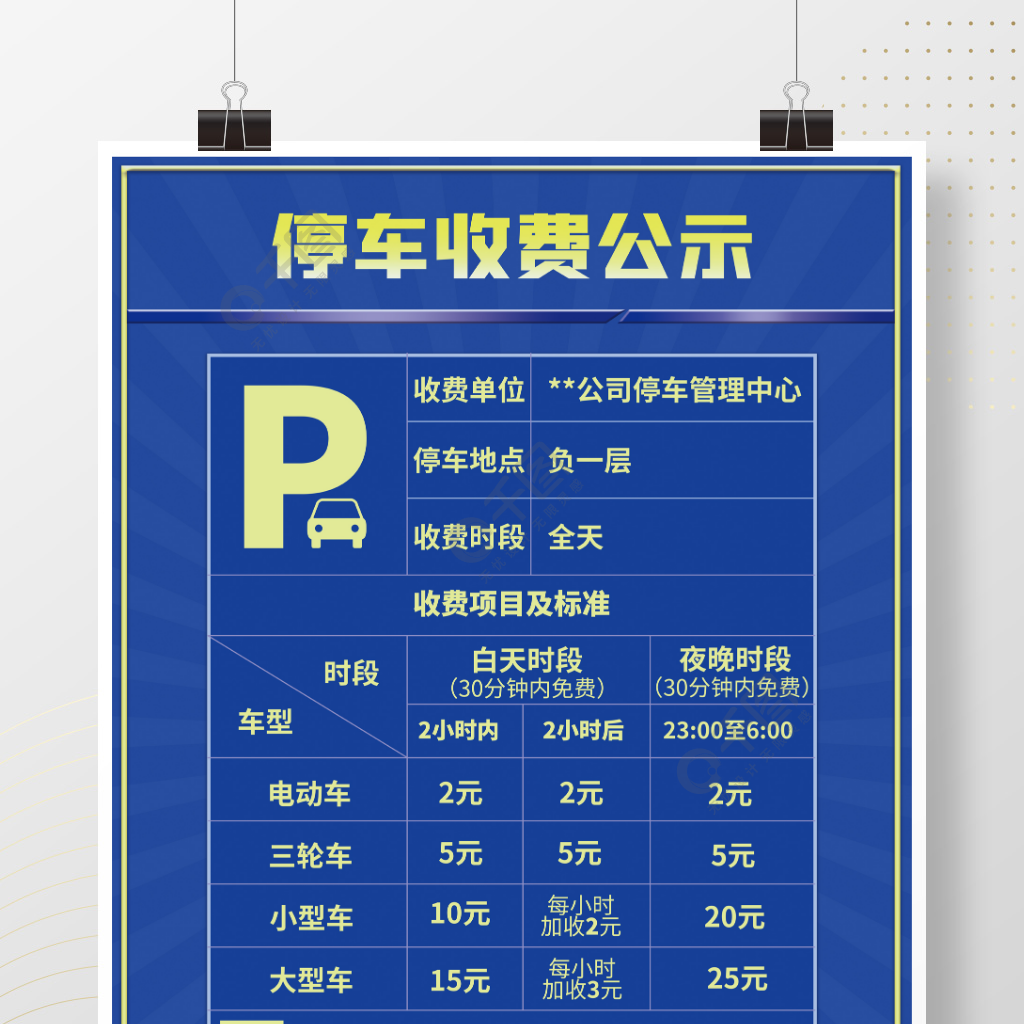 停车场停车收费公示