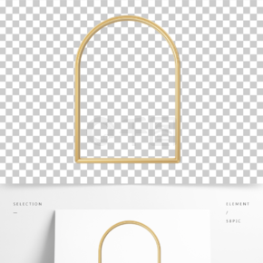 c4d立体金色半圆金属框窗边框免抠素材