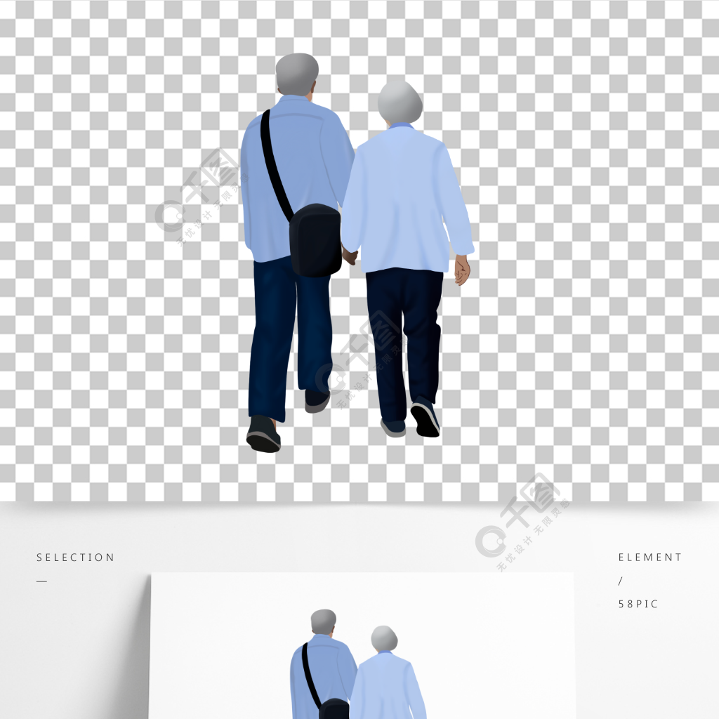 老人背影卡通手绘模板免费下载_psd格式_2000像素_编号39698692-千图