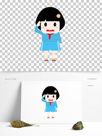 小學生敬禮 i>兒 /i>童節卡通小女孩矢量 i>校 /i> i>服 /i>元素