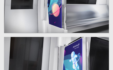 极简3D地铁车厢内景广告海报设计展示样机
