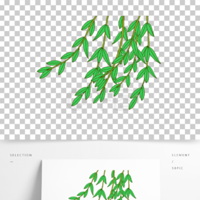 春季手繪風春天綠色楊柳柳樹清明節裝飾元素