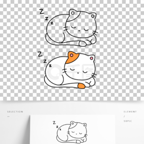 手绘卡通可爱动物儿童填色简笔画睡觉猫咪