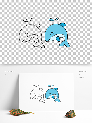 手绘卡通动物儿童填色简笔画可爱海豚鲸鱼