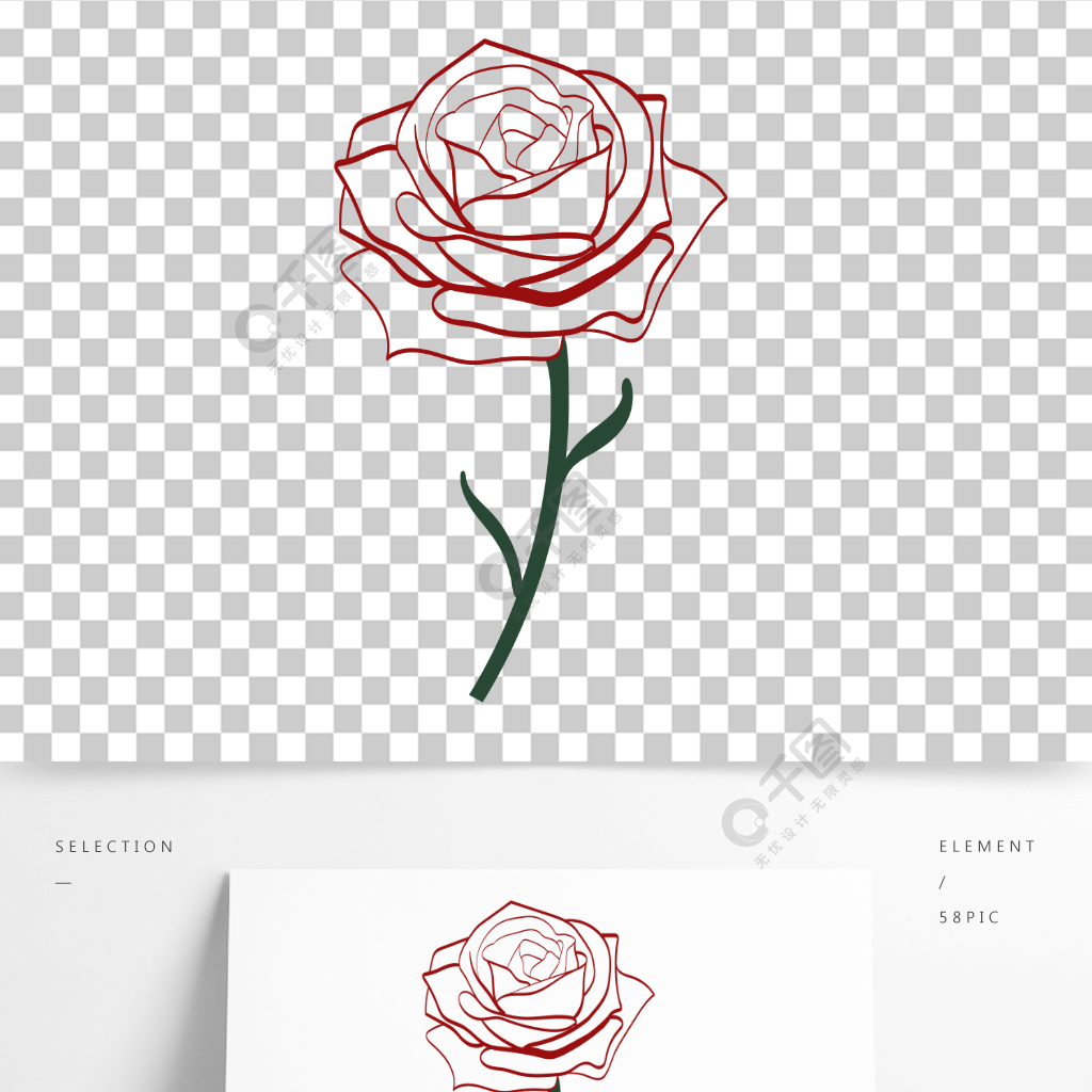 ai盛開玫瑰花矢量圖大朵紅玫瑰花線條手繪