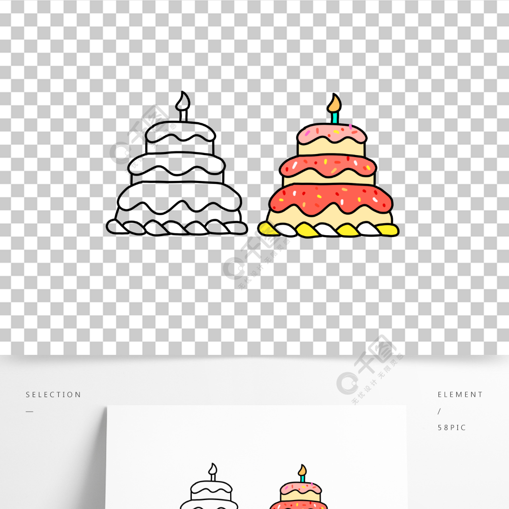 手繪卡通可愛生日蛋糕兒童填色簡筆畫免摳