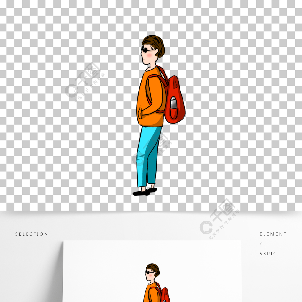 手绘五一出游卡通背包旅游人物