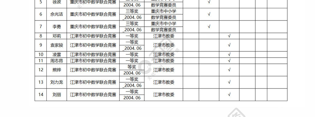 學生獲獎登記表excel模版 模板免費下載_xlsx格式_編號40142804-千