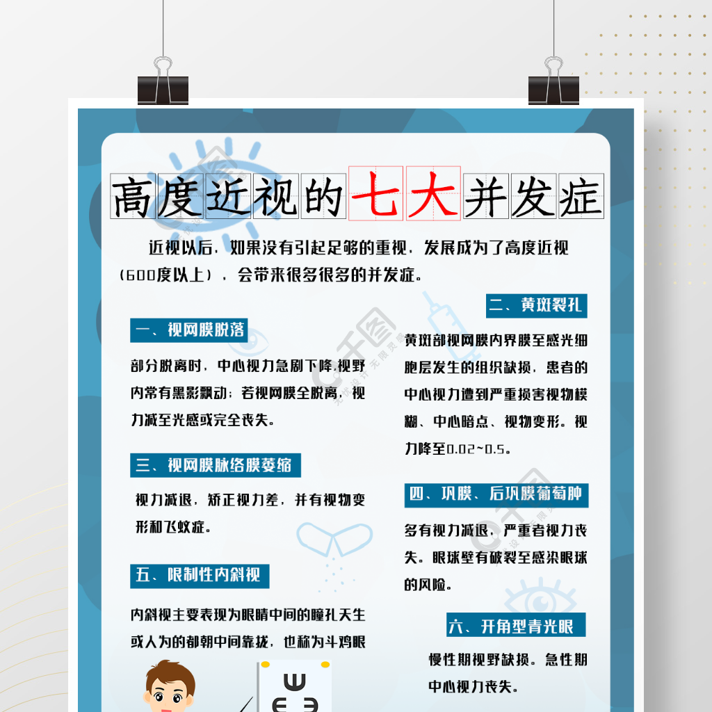 医学眼科预防高度近视宣传科普海报视力表