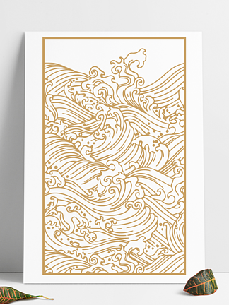 新中式金色海浪装饰底纹矢量线稿