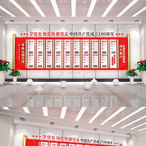 原创3D立体建党100周年党史会议文化墙