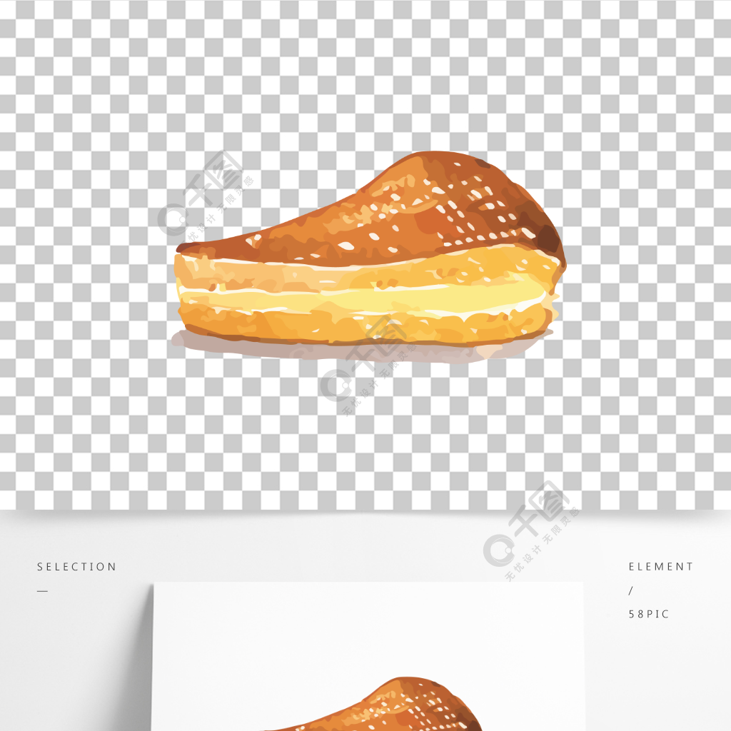 手绘水彩芝士奶油夹心蛋糕矢量