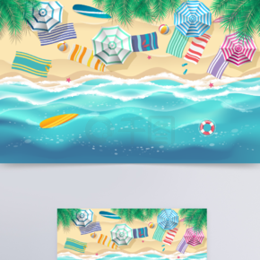清凉夏日3D电商旅游沙滩海边遮阳伞背景