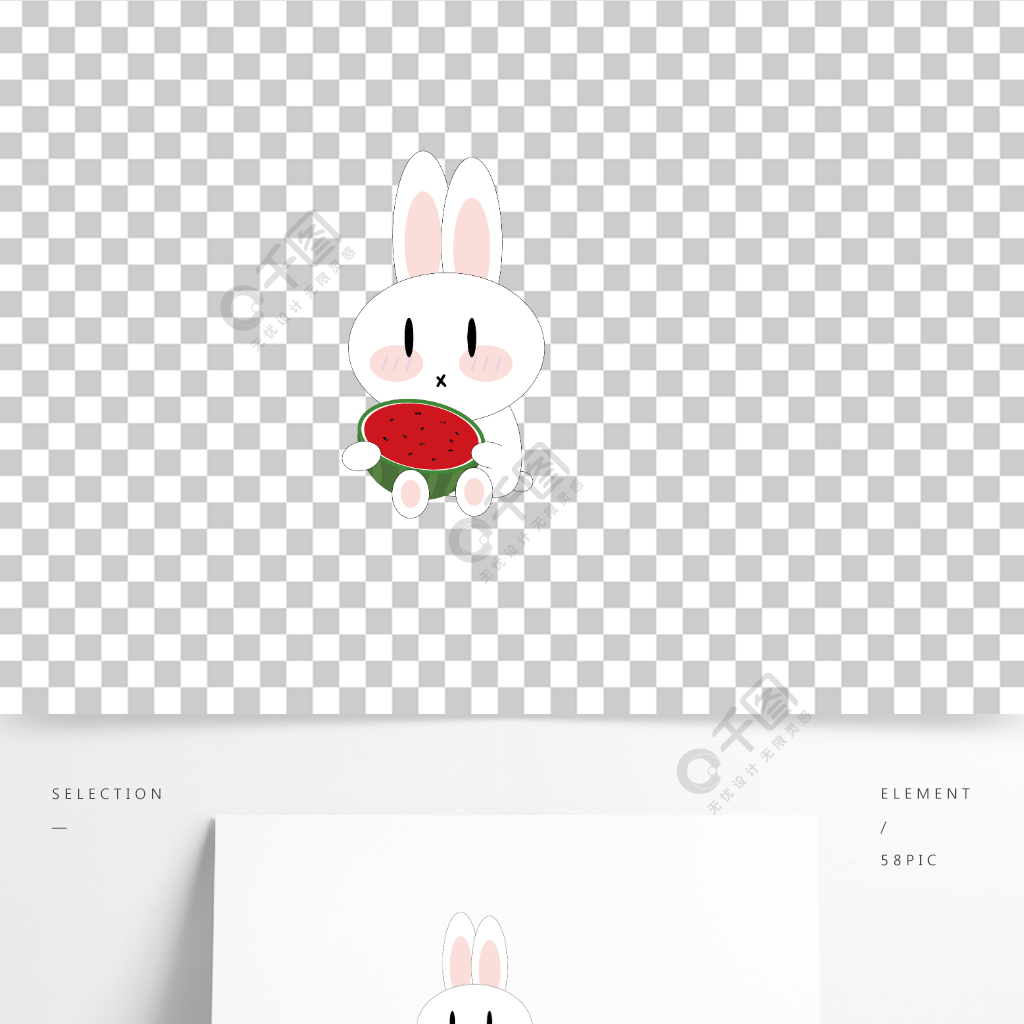 兔子西瓜动物水果可爱卡通手绘矢量装饰图案