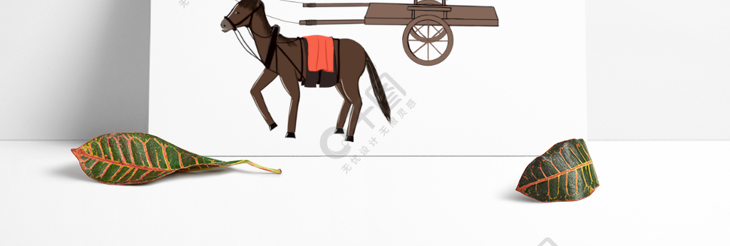 古代现代战马马车板车卡通手绘素材矢量图