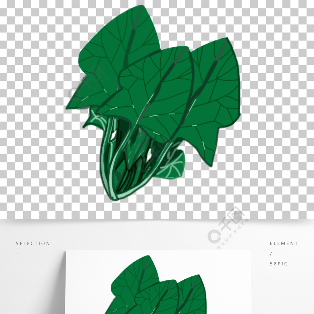 手绘原创绿色菠菜叶子蔬菜绿叶菜装饰图案