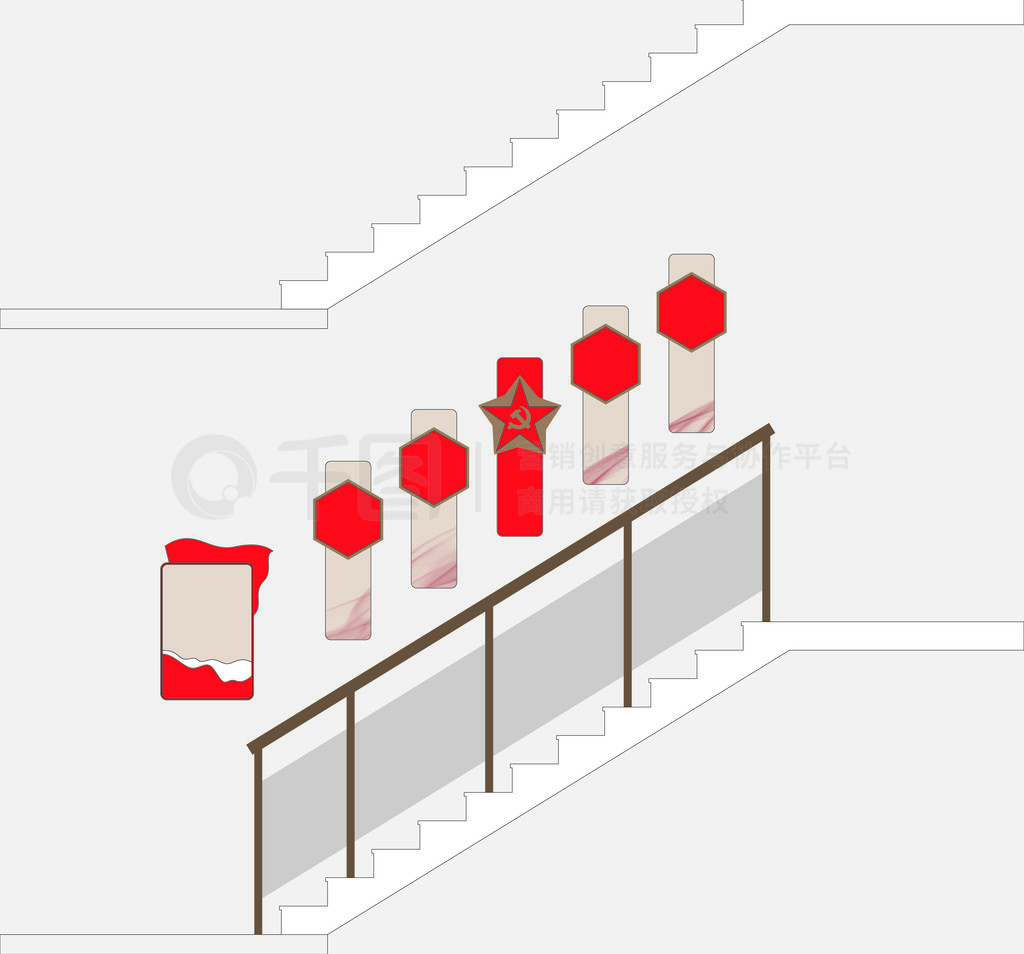 楼梯党建文化墙边框异形展板一套企业红色