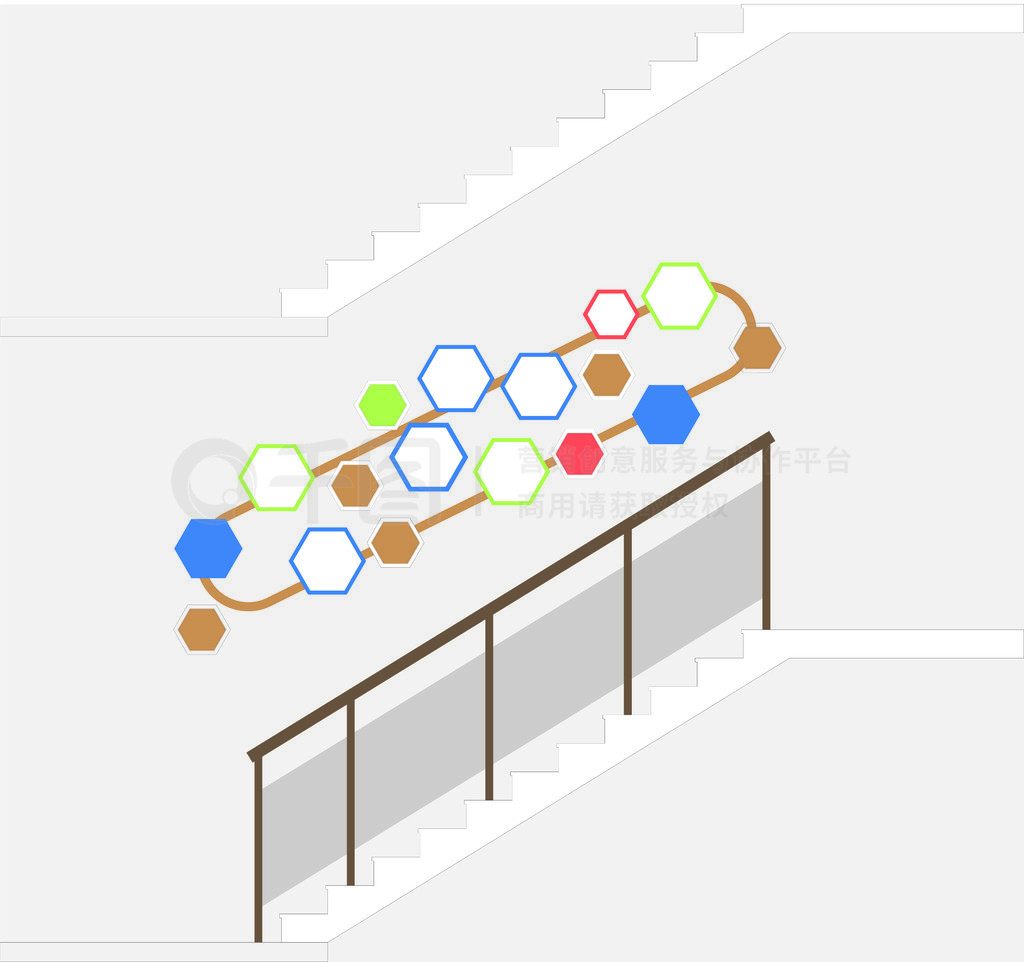 文化墙边框六边形照片墙楼梯彩色企业块面多