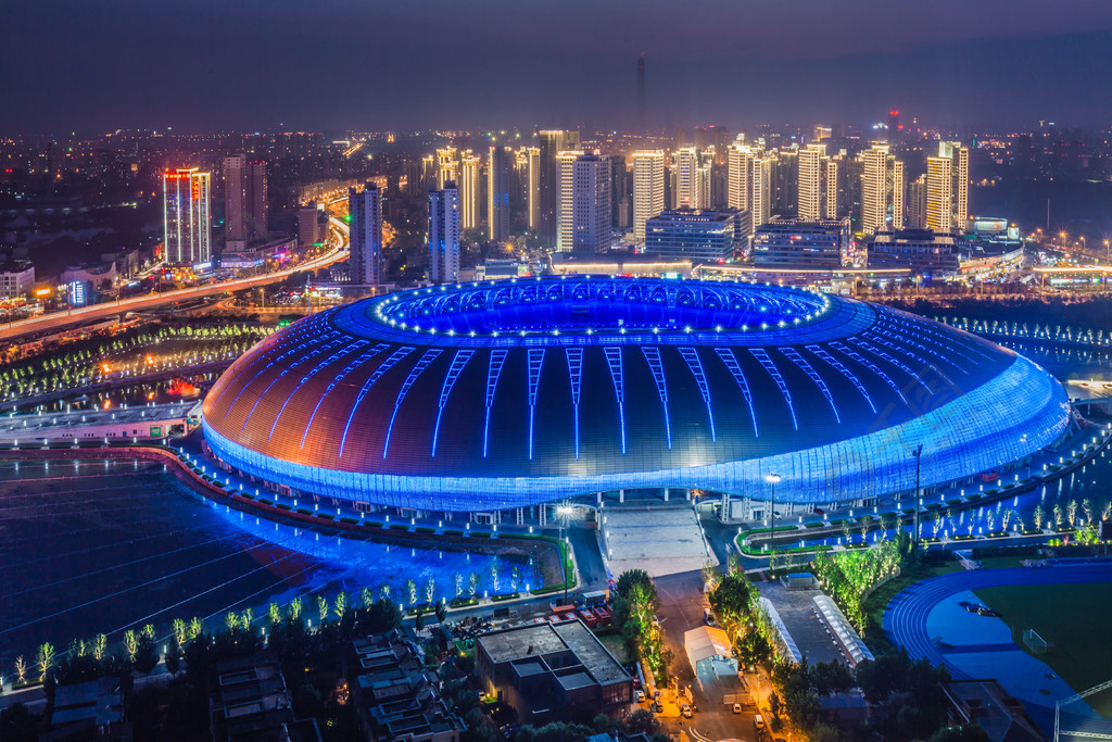 天津奥体中心体育馆夜景实拍