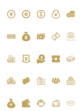 金<i>色</i>扁平化钱钱图标icon