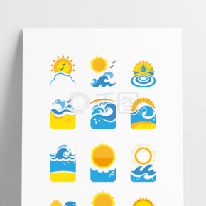 夏天夏日暑假沙滩海浪度假标志矢量图标素材