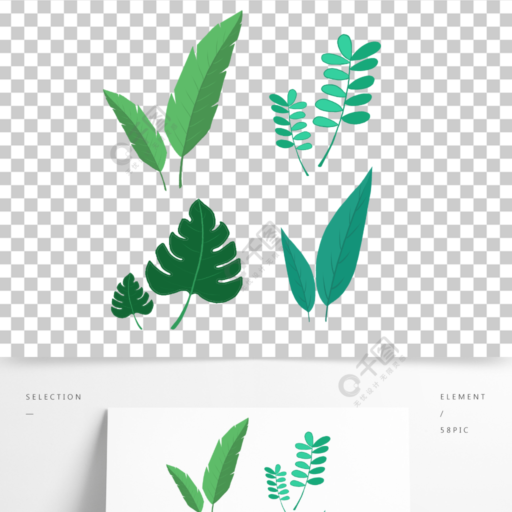 扁平ins叶子素材免抠