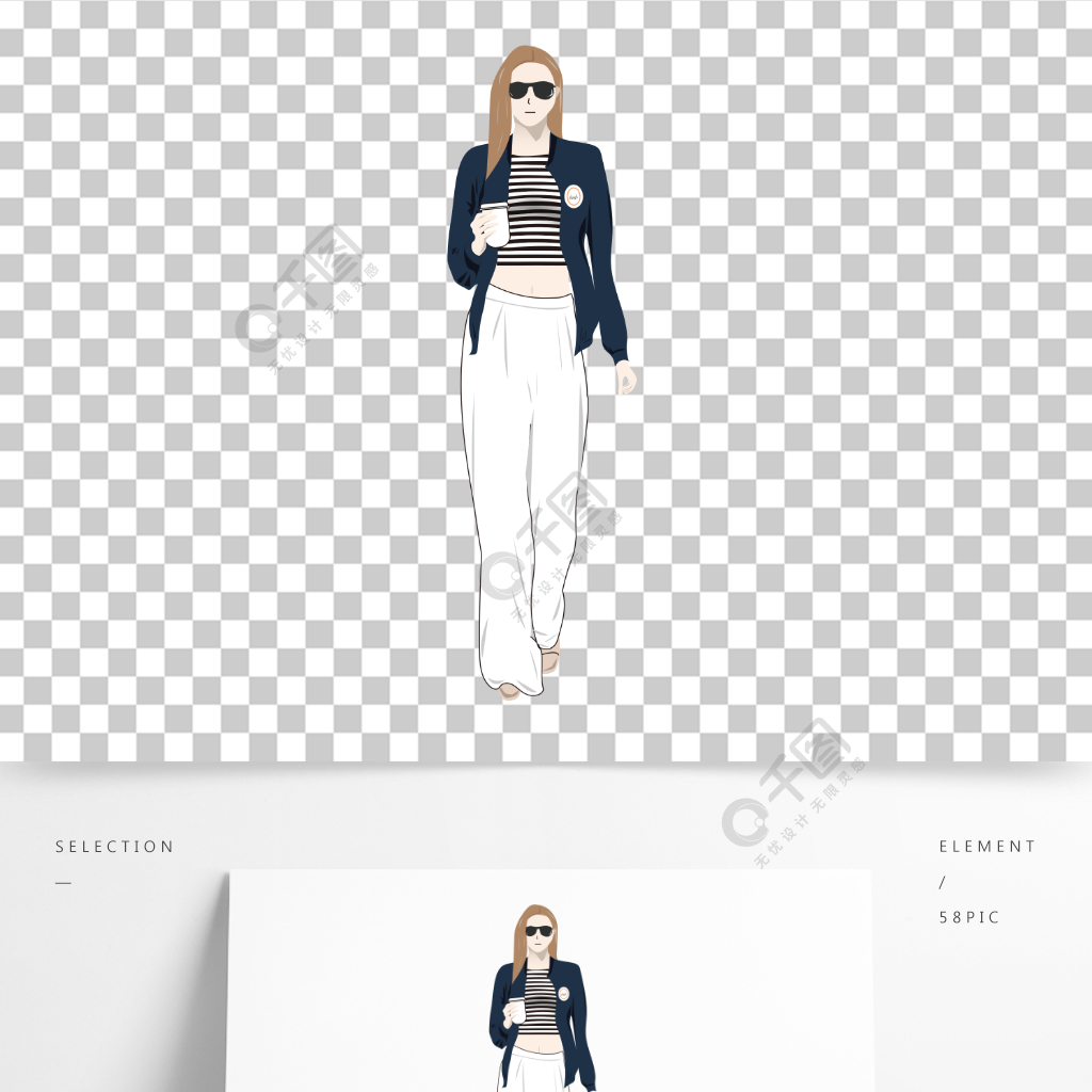 時尚女性模特全身矢量素材
