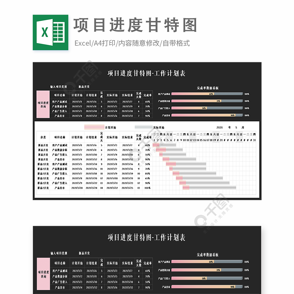 項目進度甘特圖看板模板免費下載_xlsx格式_編號40314493-千圖網