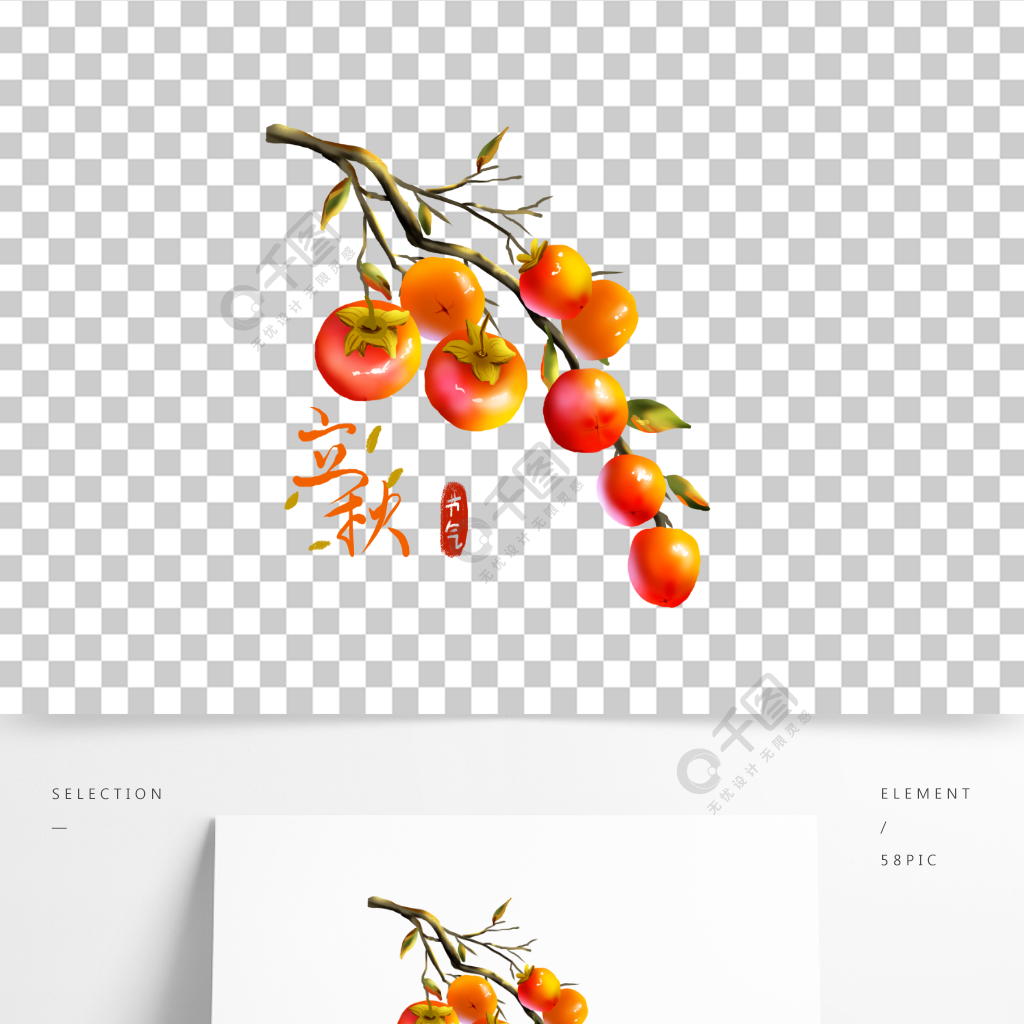 纯原创立秋节气秋天柿子插画元素