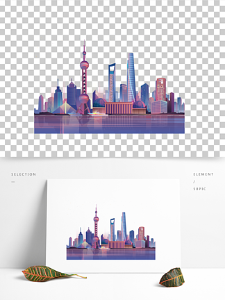 上海地标现代建筑插画