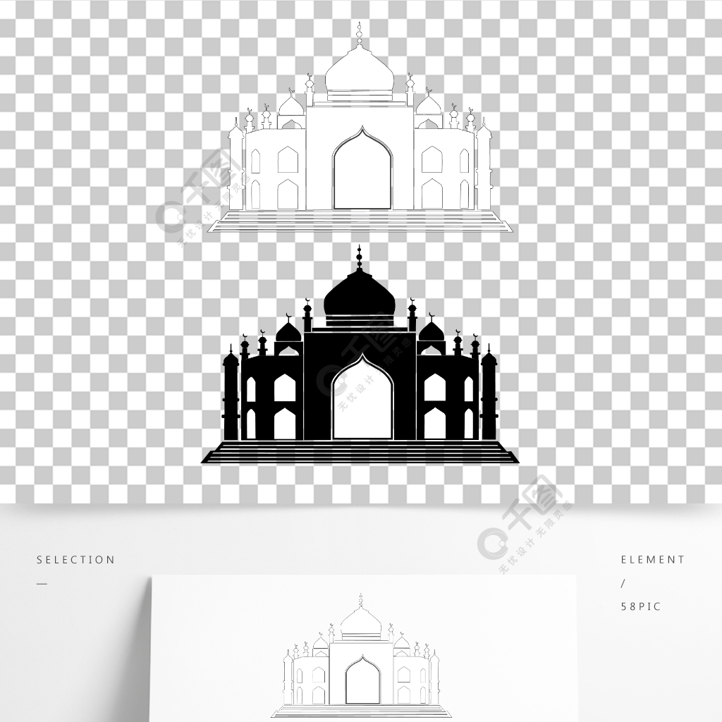 清真寺建筑剪影矢量图