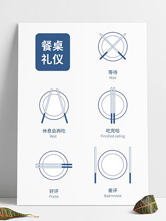 矢量餐桌礼仪用语碗筷子摆放<i>含</i><i>义</i>餐饮图标