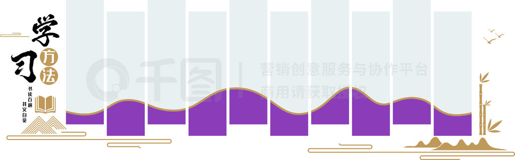 学习方法文化墙边框波浪山竹子书本知识读书