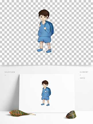卡通手繪小學生背書包放學元素