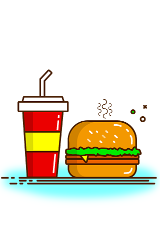 可乐汉堡手绘插画图标