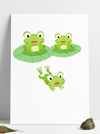 荷叶青蛙跳跃青蛙免抠元素64505卡通萌宠动物瓢虫螃蟹青蛙鸡老虎小猪