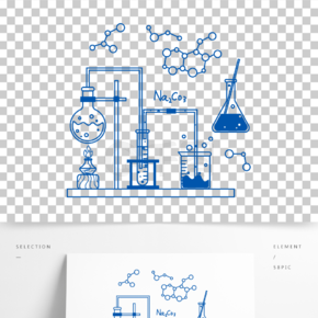 簡筆黑白手繪心形化學元素儀器分子式原子結構試管燒杯燒瓶酒精燈試劑