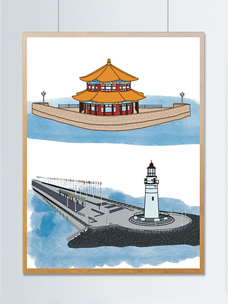 青岛栈桥儿童画简单图片