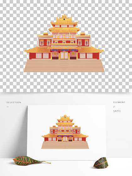 手繪古風國潮內蒙古廣宗 i>寺 /i>樓閣古建築 i>元 /i> i> i>素 /i> 