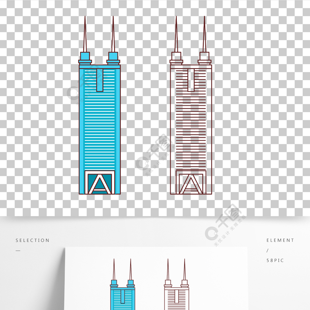 卡通手繪深圳地標地王大廈線條插畫矢量裝飾
