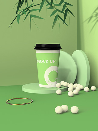 绿色主题绿茶抹茶啵啵奶茶饮料包装样机