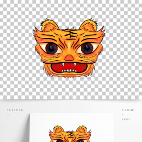 手绘卡通老虎装饰图案虎头设计元素