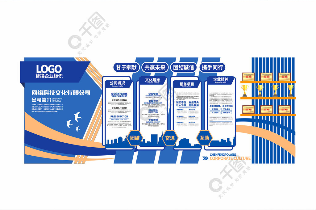 企业发展历程公司蓝色简约大气展板文化墙