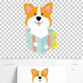 矢量圖卡通手繪動物寵物禮物驚喜柯基