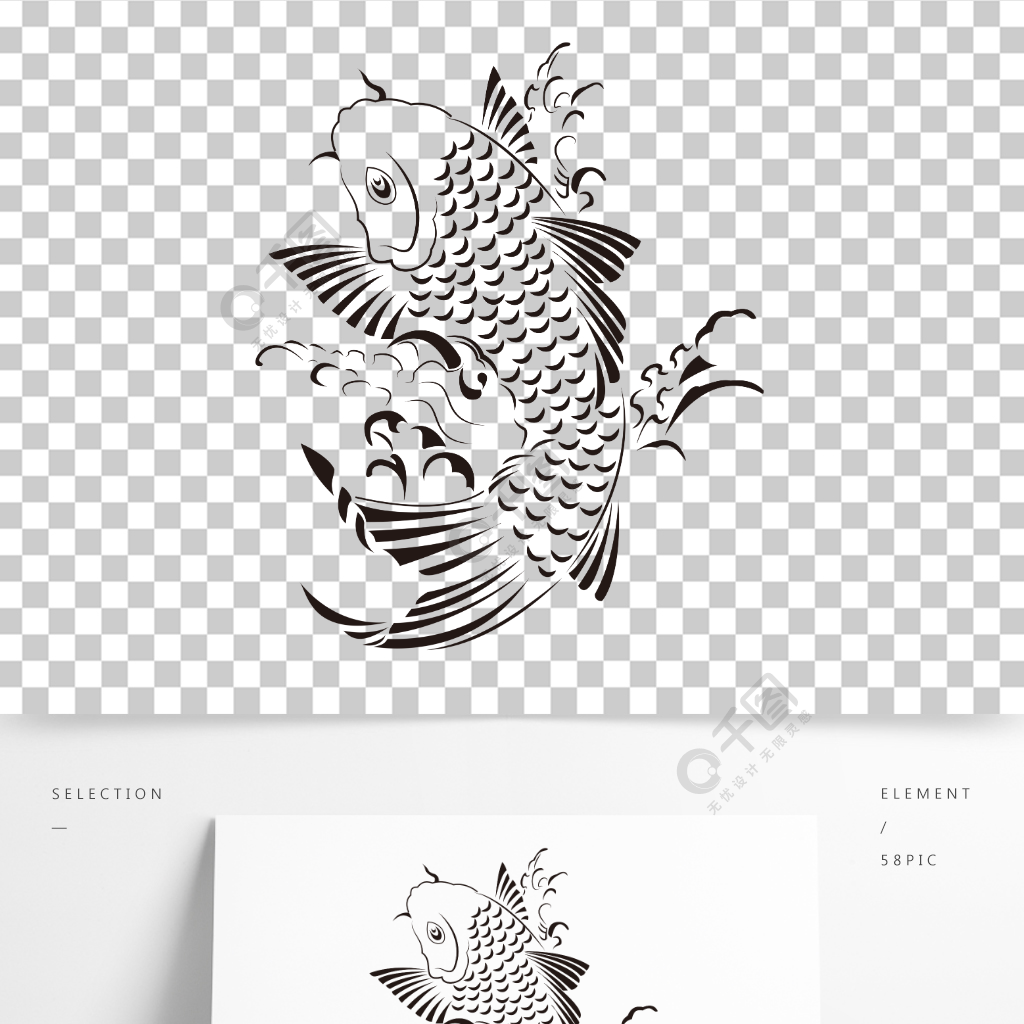 手绘线条鱼装饰图案