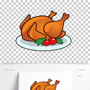熏鸡烤鸡手绘卡通图案鸡肉家禽矢量